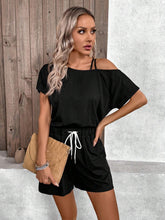 Plain Asymmetrical Neckline Top And Shorts Set For Casual Summer Look